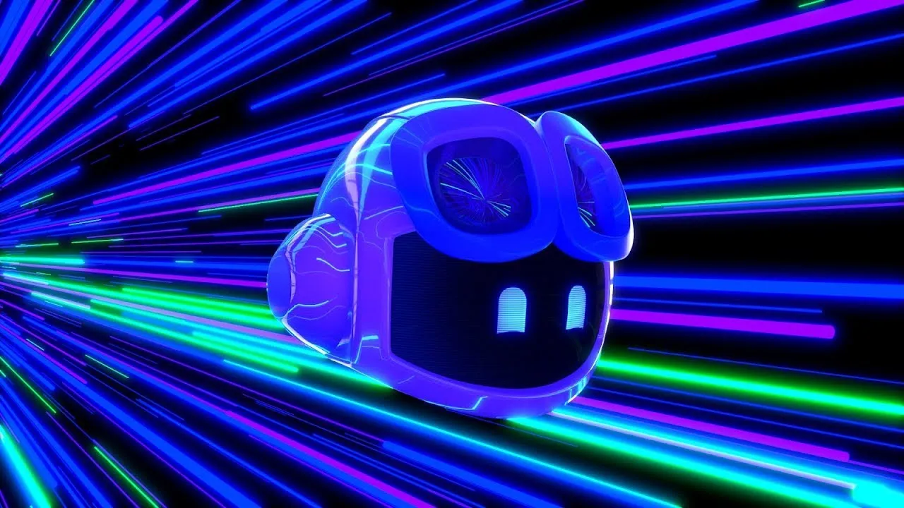 Futuristic robot interacting with digital interface